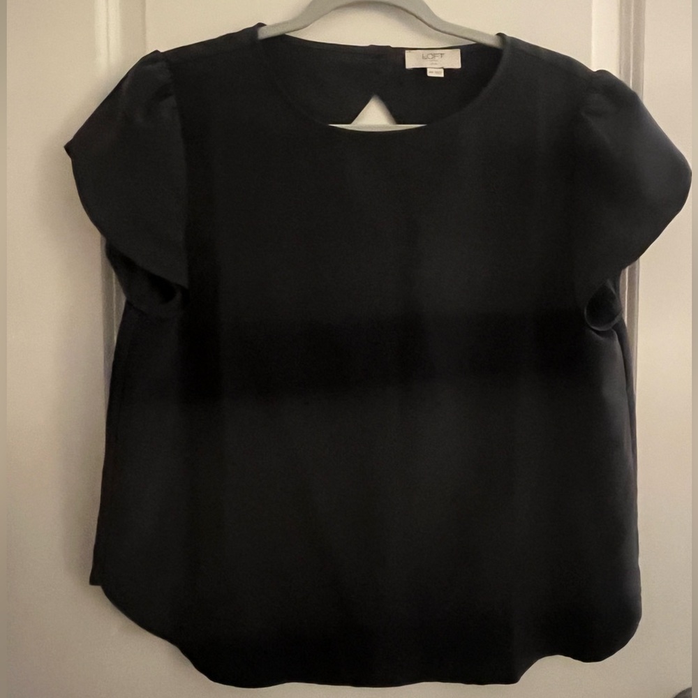Loft Navy Tulip Sleeve Top with Button Back